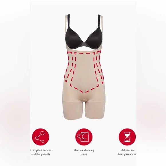 Spanxsculpt OnCore Open Bust Mid Thigh Nude Shapewear Bodysuit - Picture 4 of 4